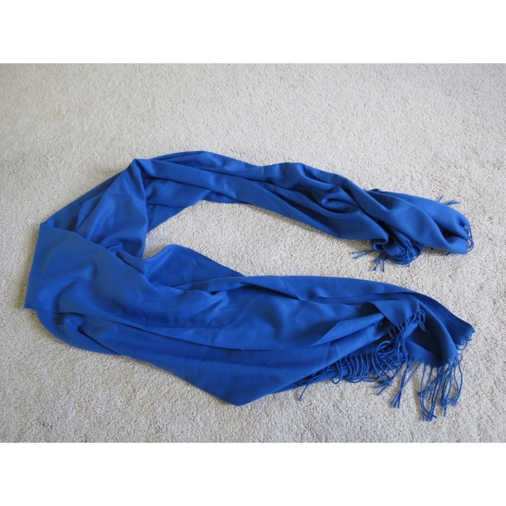 Blue Fringed Scarf 72" x 27" Solid Color Pashmina